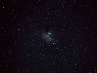 Der Adlernebel M 16  M 16 ist ein Nebel im Sternbild Schlange, der von Mitteleuropa aus nur tief am Horizont steht und daher schwierig zu beobachten ist. Es handelt sich um ein 7.000 Lichtjahre entferntes Gebiet, in dem neue Sterne entstehen. 6" f/5 Newton, Canon 6 D, ISO 25.600, 23 x 20 s. Aufgenommen am 12.09.2015 ab 0:30 Uhr MESZ.