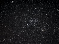 Offener Sternhaufen M 35  M 35 steht im Sternbild Zwillinge. Rechts unterhalb befindet sich der wesentlich weiter entfernte und daher kleiner erscheinende offene Sternhaufen NGC 2158. 6" f/5 Newton, Canon 6 D, ISO 16.000, 52 x 20 s. Aufgenommen am 29.11.2016 ab 22:01 Uhr MEZ.